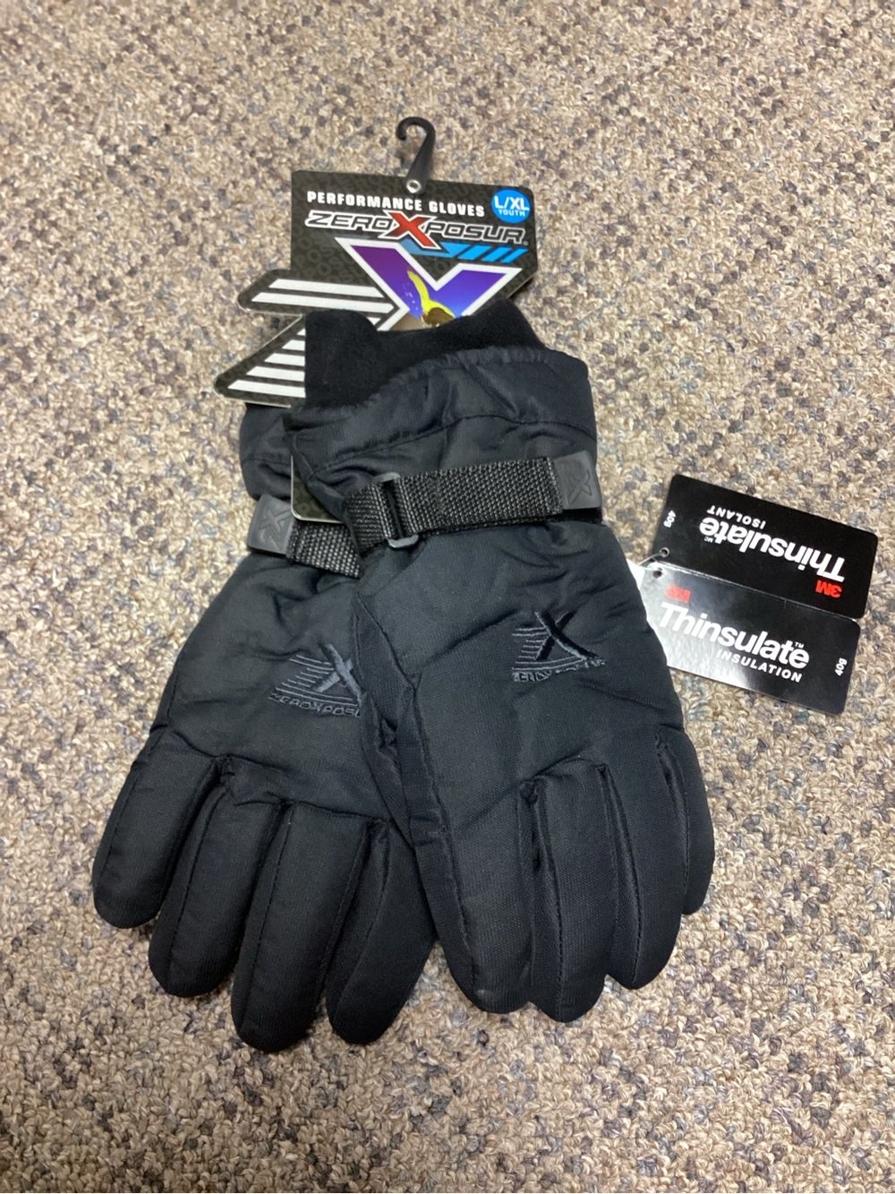ZeroXposur Black Thinsulate Kids Winter Gloves * Youth L/XL * NWT